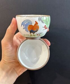 Chén sứ cảnh đức nung củi họa gà trống vẽ tay 130ml làm ly chủ đẹp CS41