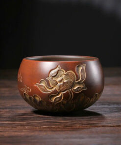 Chén tử sa hỏa biến khắc sen thủ công thành dày cao cấp 50ml CNH21