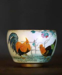 Chén sứ Cảnh Đức men Thái Hội họa "Song kê phú quý" CS43