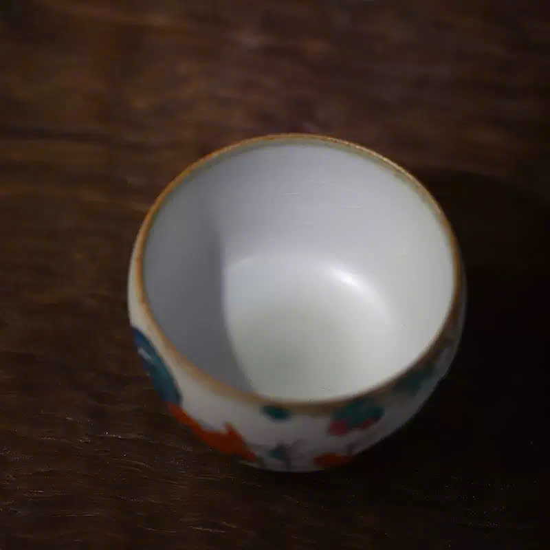 Chén sứ Cảnh Đức men Thái Hội họa "Song kê phú quý" CS43 - Ảnh 5