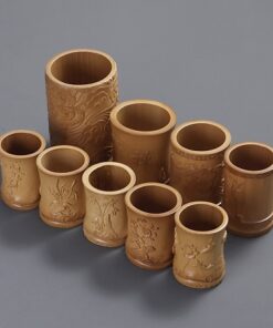 Lọ đựng bút và dụng cụ pha trà bằng ống tre tự nhiên họa tiết khắc thủ công đẹp