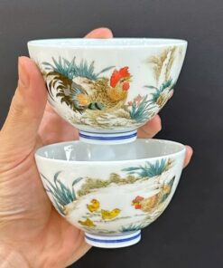 Ly uống trà cao cấp sứ cảnh đức vẽ tay hình gà đẹp uống trà ngon130ml CS46