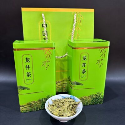 Trà long tỉnh Tây Hồ Mai Gia Ô Hàng Châu cực phẩm hộp 200g thanh mát mịn hậu vị ngon.