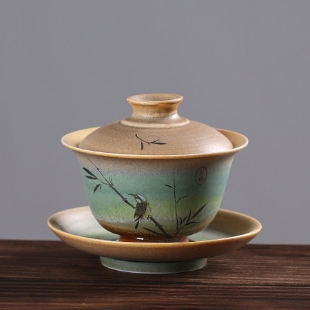Tiềm trà sứ vẽ chim thủ công men trộn tro gỗ đẹp 140ml pha trà ngon tiện lợi