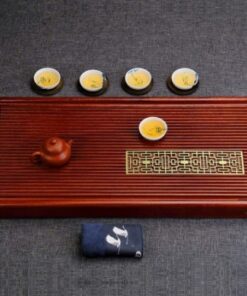 Khay trà gỗ nguyên khối gân nổi bày ấm chén trà đẹp 70x33cm KTG37