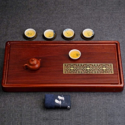 Khay trà gỗ nguyên khối gân nổi bày ấm chén trà đẹp 70x33cm KTG37