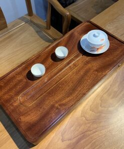 Khay trà gỗ nguyên khối đựng ấm chén đẹp dáng thon dài sang dễ bày 60x30cm KTG34