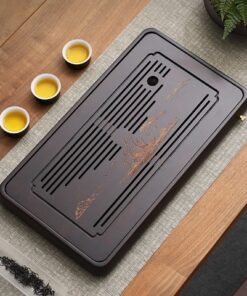 Khay trà tre để ấm chén thuận buồm xuôi gió bền đẹp 48x26cm có van xả nước
