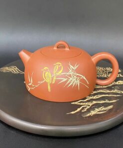 Ấm trà tử sa nê hưng bán nguyệt họa song chim cực đẹp 180ml đối ẩm pha trà ngon.