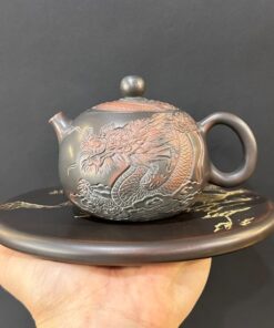 Ấm tử sa nê hưng tây thi nhũ khắc rồng cao cấp pha trà ngon 250ml nắp khít.