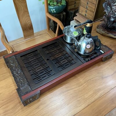 Bàn trà điện đẹp đa năng gỗ gụ kèm bếp đun nước tự động KamJove K9 79x44cm.