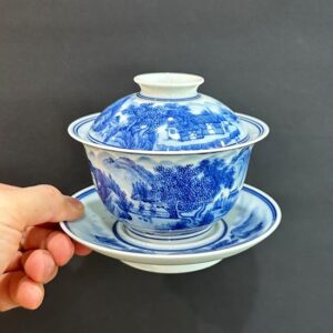 Tiềm trà sứ cảnh đức cao cấp vẽ tay sơn thủy làm chén khải đẹp 200ml pha trà tiện lợi.