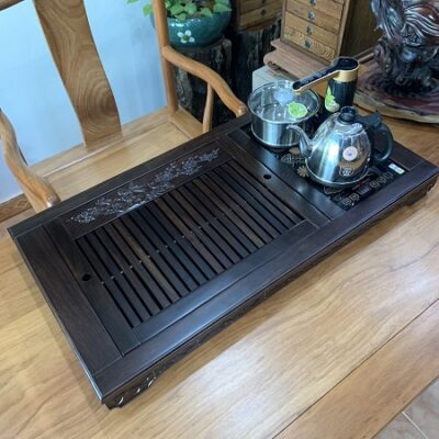 Khay pha trà đa năng gỗ gụ báo xuân kèm bếp đun nước inox tự động thông minh KamJove K9