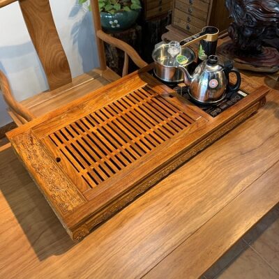 Khay pha trà điện gỗ hương kỳ lân kèm bếp thông minh KamJove K9 tự động xoay vòi hút 90x44cm.