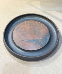 Khay trà tử sa Nê Hưng dáng tròn Sơn thủy 28x3 KNH03