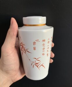 Lọ đựng trà sứ nắp xoáy kín bảo quản trà tốt dáng cao họa trúc đẹp 350ml HT29