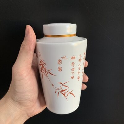 Lọ đựng trà sứ nắp xoáy kín bảo quản trà tốt dáng cao họa trúc đẹp 350ml HT29