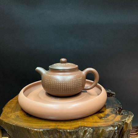 Thuyền trà dưỡng ấm tử sa hỏa biến màu đỏ thủ công tròn kê ấm trà đẹp 20,5x3cm