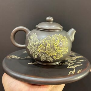 Ấm trà hỏa biến tử sa nê hưng dáng dung thiên khắc hoa mẫu đơn thủ công 250ml pha trà.