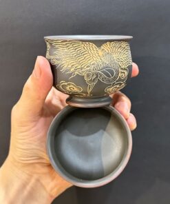 Chén trà cao cấp tử sa nê hưng hỏa biến khắc hạc làm ly trà chủ 100ml giữ nhiệt tốt.