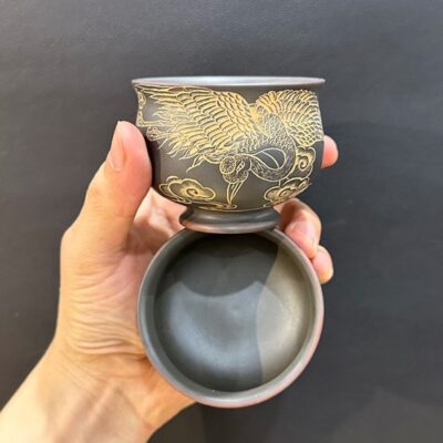 Chén trà cao cấp tử sa nê hưng hỏa biến khắc hạc làm ly trà chủ 100ml giữ nhiệt tốt.
