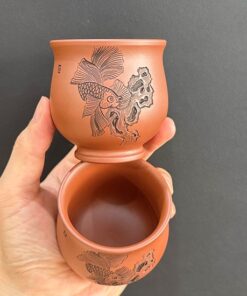 Chén tử sa nê hưng hỏa biến đỏ thủ công khắc cá đẹp làm ly trà chủ