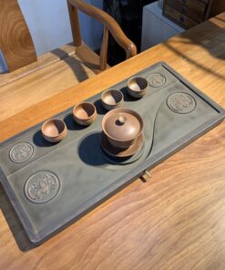 Khay trà đá tử sa nê hưng hỏa biến ngũ phúc lâm môn bày ấm chén bền đẹp 60x30cm