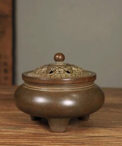 Lư đốt trầm bằng đồng đỏ dáng đỉnh phỏng cổ như ý 1,2kg đẹp LD04