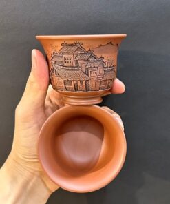 Ly trà tử sa nê hưng khắc phố cổ làm chén chủ đỏ đẹp 100ml giữ nhiệt tốt.