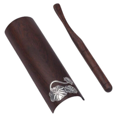 Cung nhãn trà gỗ gụ gắn bạc đẹp dùng đong và bày trà XT15