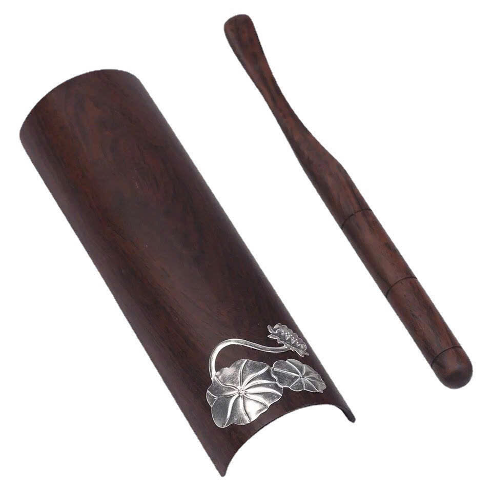 Cung nhãn trà gỗ gụ gắn bạc đẹp dùng đong và bày trà XT15