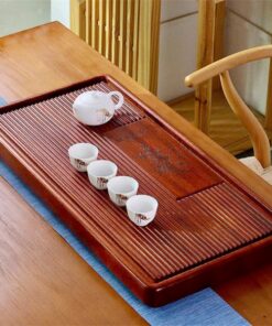 Khay trà gỗ nguyên khối để ấm chén họa chim bền đẹp 70x35cm KTG33