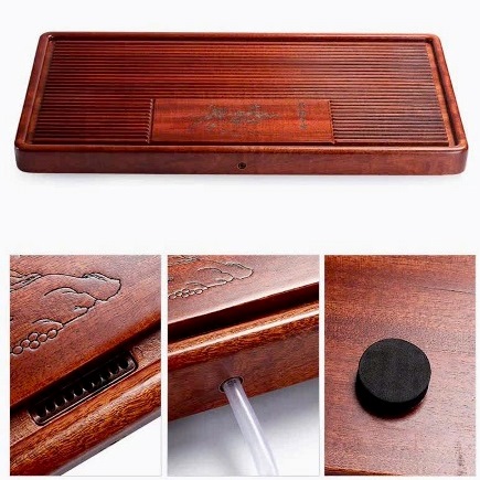Khay trà gỗ nguyên khối để ấm chén họa chim bền đẹp 70x35cm KTG33 - Ảnh 2