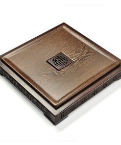 Khay trà gỗ mun nguyên khối dáng vuông để ấm chén trà bền đẹp 42x42cmx7cm vân gỗ lên đều