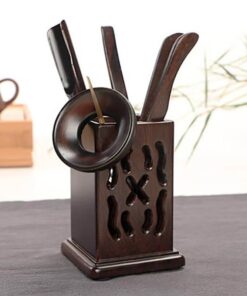 Bộ dụng cụ pha trà gỗ gụ dáng vuông nhiều món bền đẹp KH05