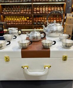 Bộ ấm trà bạc nguyên chất 999 cao cấp pha trà ngon thủ công đẹp 1524g AB91