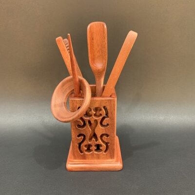 Bộ dụng cụ pha trà bằng gỗ hương dáng vuông nhiều món đẹp đa năng