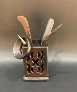 Bộ dụng cụ pha trà gỗ gụ dáng vuông nhiều món bền đẹp dễ cầm thao tác