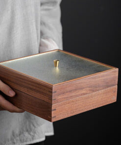 Hộp đựng trà phổ nhĩ bằng tre màu gỗ cao cấp loại 2 ngăn đẹp HPN12.