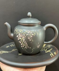 Ấm tử sa nê hưng hỏa biến dáng thang bà khắc hoa chữ đề thiền trà nhất vị 250ml.