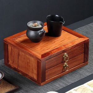 Hộp đựng trà phổ nhĩ bằng gỗ hương loại 2 ngăn bảo quản bền HPN22