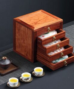 Hộp đựng trà phổ nhĩ bằng gỗ hương cao cấp loại 5 ngăn bền đẹp HPN25
