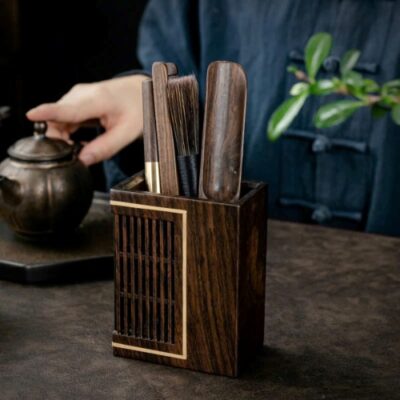 Bộ dụng cụ pha trà gỗ gụ dáng chữ nhật cao cấp thủ công nhiều trà cụ đẹp KH08.