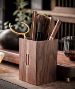 Bộ dụng cụ pha trà gỗ óc chó dáng vuông đẹp công năng tốt KH12.