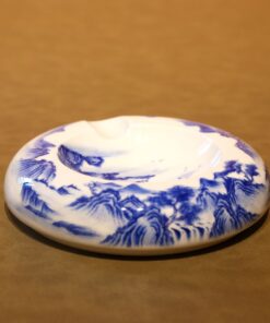 Gạt Tàn Xì Gà Sứ Cảnh Đức Vẽ Tay Men Thanh Lam Sơn Thủy 15cm GTS01