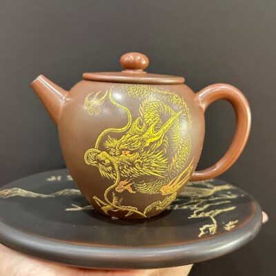 Ấm trà tử sa nê hưng biến lò da ấm họa Rồng 3D Phong Sinh Thủy Khởi 250ml AKC159.