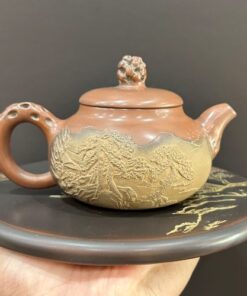 Ấm trà tử sa nê hưng hỏa biến đắp nổi tùng nửa đỏ nửa đen 200ml pha trà cực ngon.