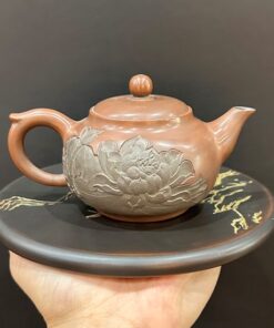 Ấm trà tử sa nê hưng hỏa biến thủy bình khắc sen đẹp 250ml pha trà ngon chất tốt.