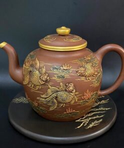 Ấm tử sa cổ cung đình đời Thanh đắp nổi cá vàng đẹp thủ công quần ẩm 500ml đẹp.