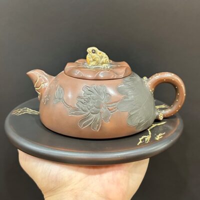 Ấm tử sa nê hưng hỏa biến bán nguyệt sen ếch thủ công 330ml pha trà cực ngon.